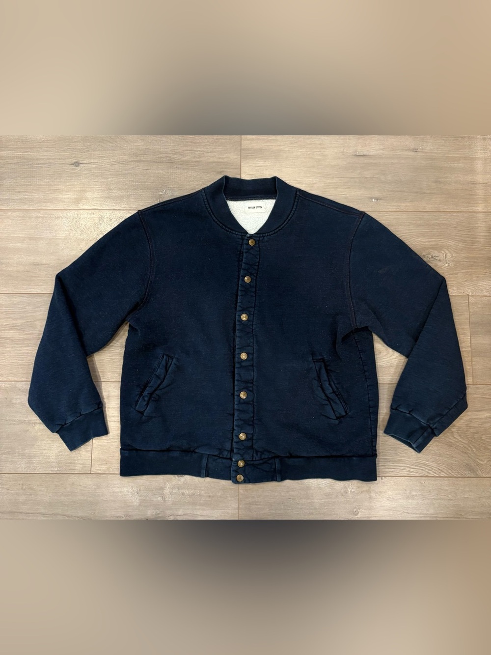 Taylor Stitch Bomber Jacket Snap Front Long Sleeve Mens 44 Blue USA Casual
